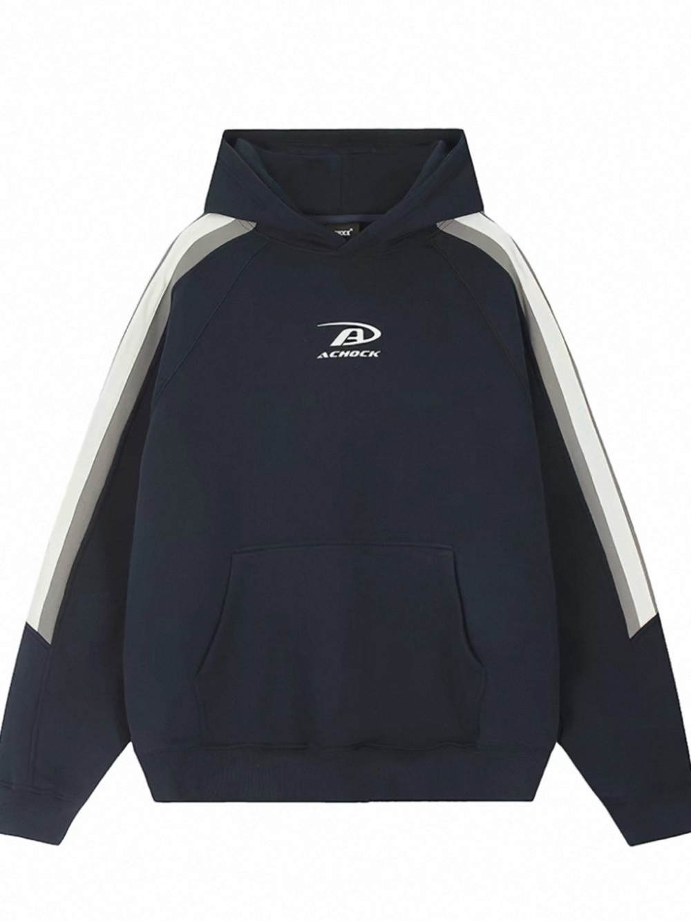 Navy Hoodie with Contrast Stripes
